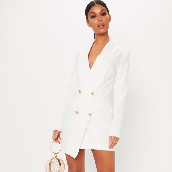 PrettyLittleThing Dresses & Skirts - White Gold Button Blazer Dress